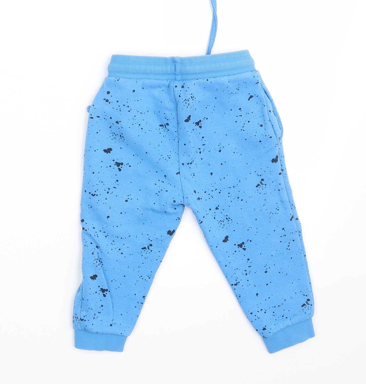 Matalan Baby Blue Spotted Cotton Jogger Trousers Size 12-18 Months   - Waist 18in; Inside  leg 11in