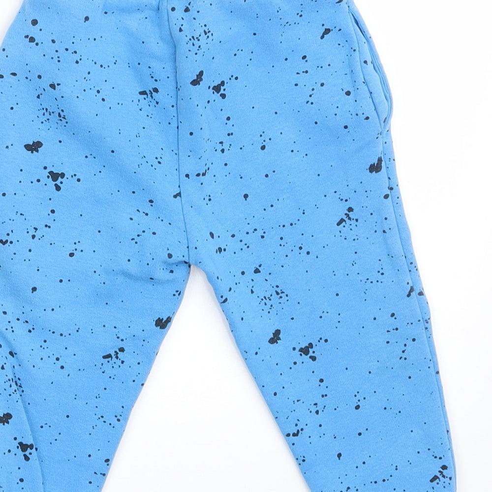 Matalan Baby Blue Spotted Cotton Jogger Trousers Size 12-18 Months   - Waist 18in; Inside  leg 11in