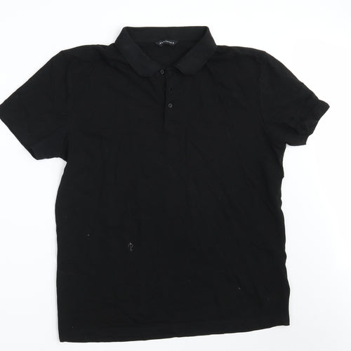 Peacocks Mens Black  100% Cotton  Polo Size L Collared Button
