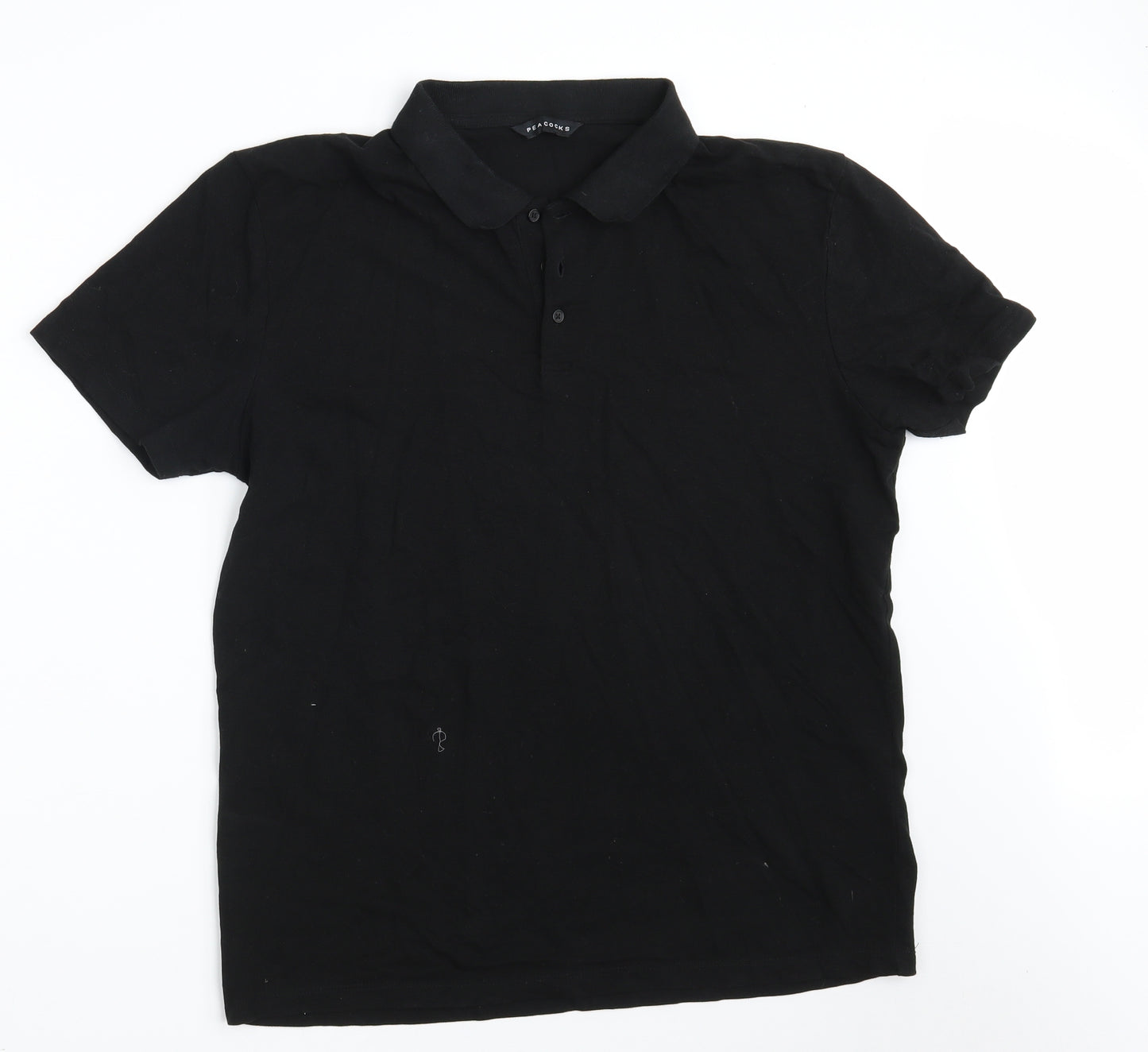 Peacocks Mens Black  100% Cotton  Polo Size L Collared Button