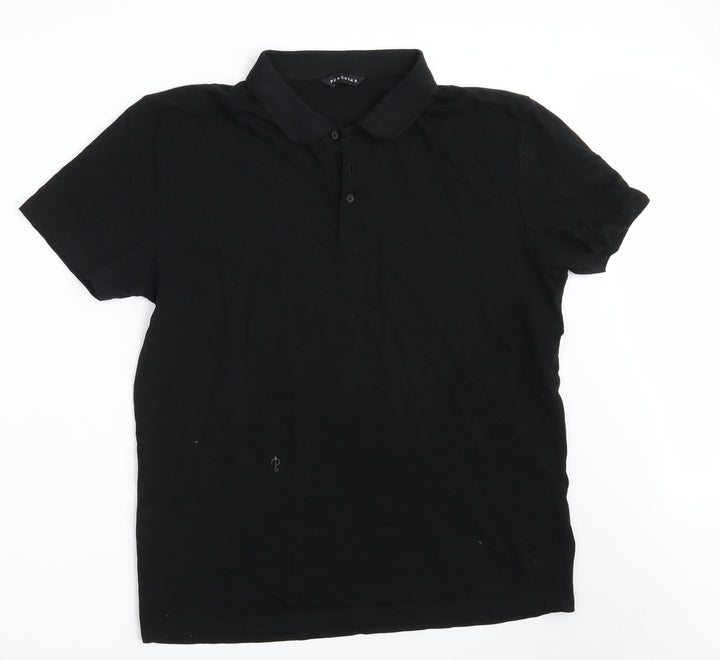 Peacocks Mens Black  100% Cotton  Polo Size L Collared Button