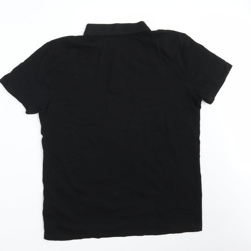 Peacocks Mens Black  100% Cotton  Polo Size L Collared Button