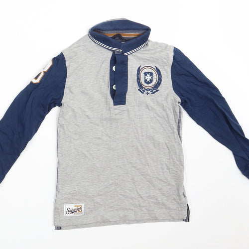 Matalan Boys Grey  Cotton Pullover Polo Size 8-9 Years Collared Button