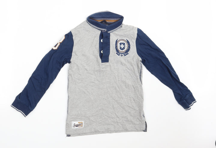 Matalan Boys Grey  Cotton Pullover Polo Size 8-9 Years Collared Button