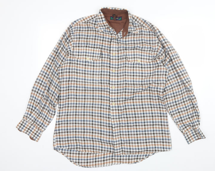 Bonari Mens Brown Plaid Cotton Blend Button-Up Size M Collared