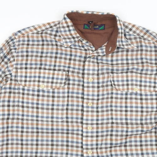 Bonari Mens Brown Plaid Cotton Blend  Button-Up Size M Collared