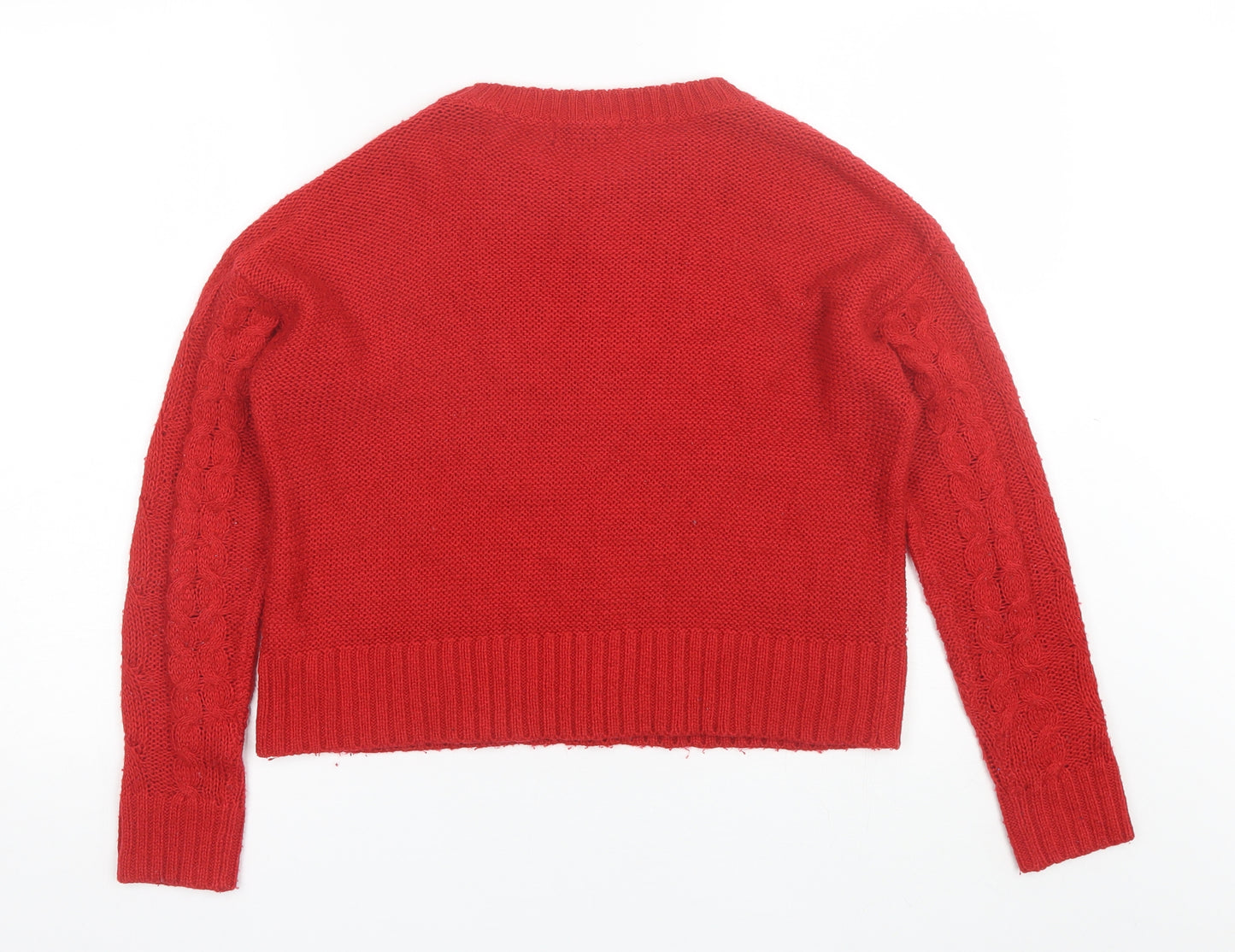 New Look Womens Red Round Neck  Acrylic Pullover Jumper Size S