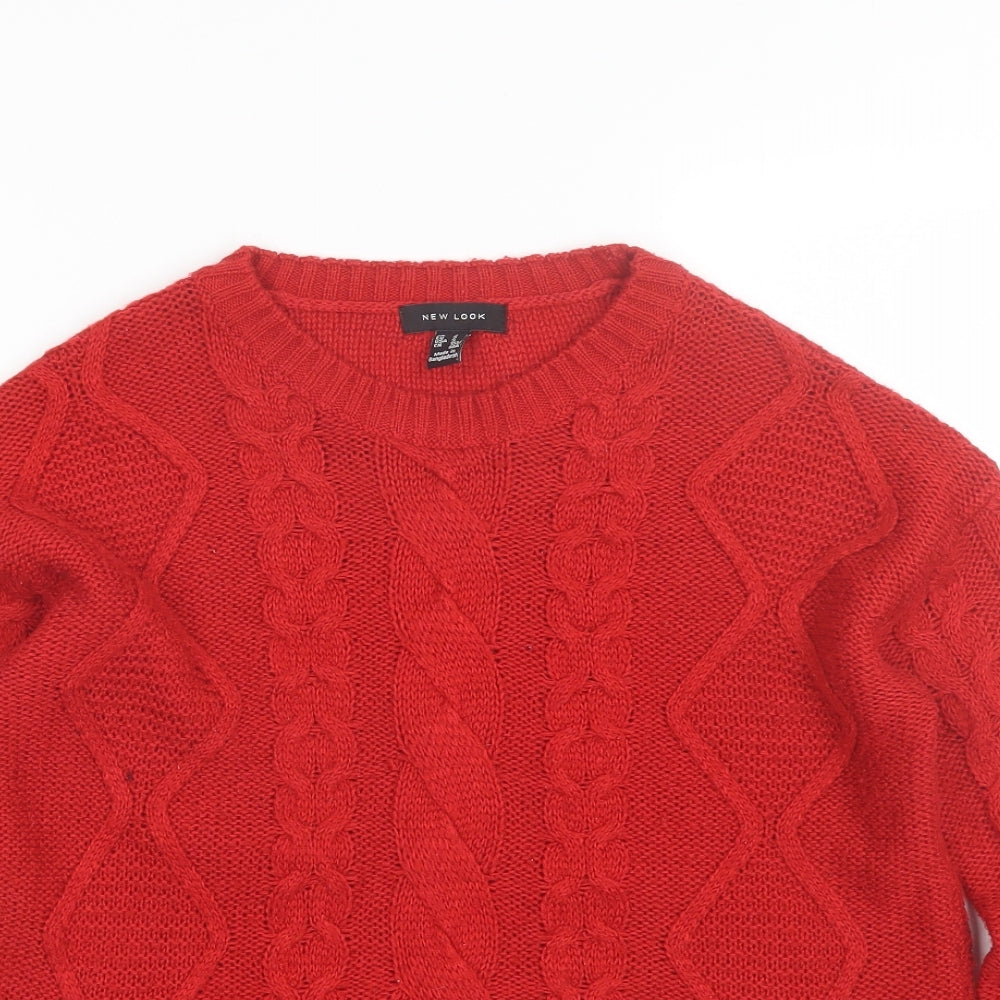 New Look Womens Red Round Neck  Acrylic Pullover Jumper Size S