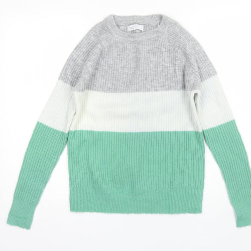 Papaya Womens Green Round Neck Striped Acrylic Pullover Jumper Size S
