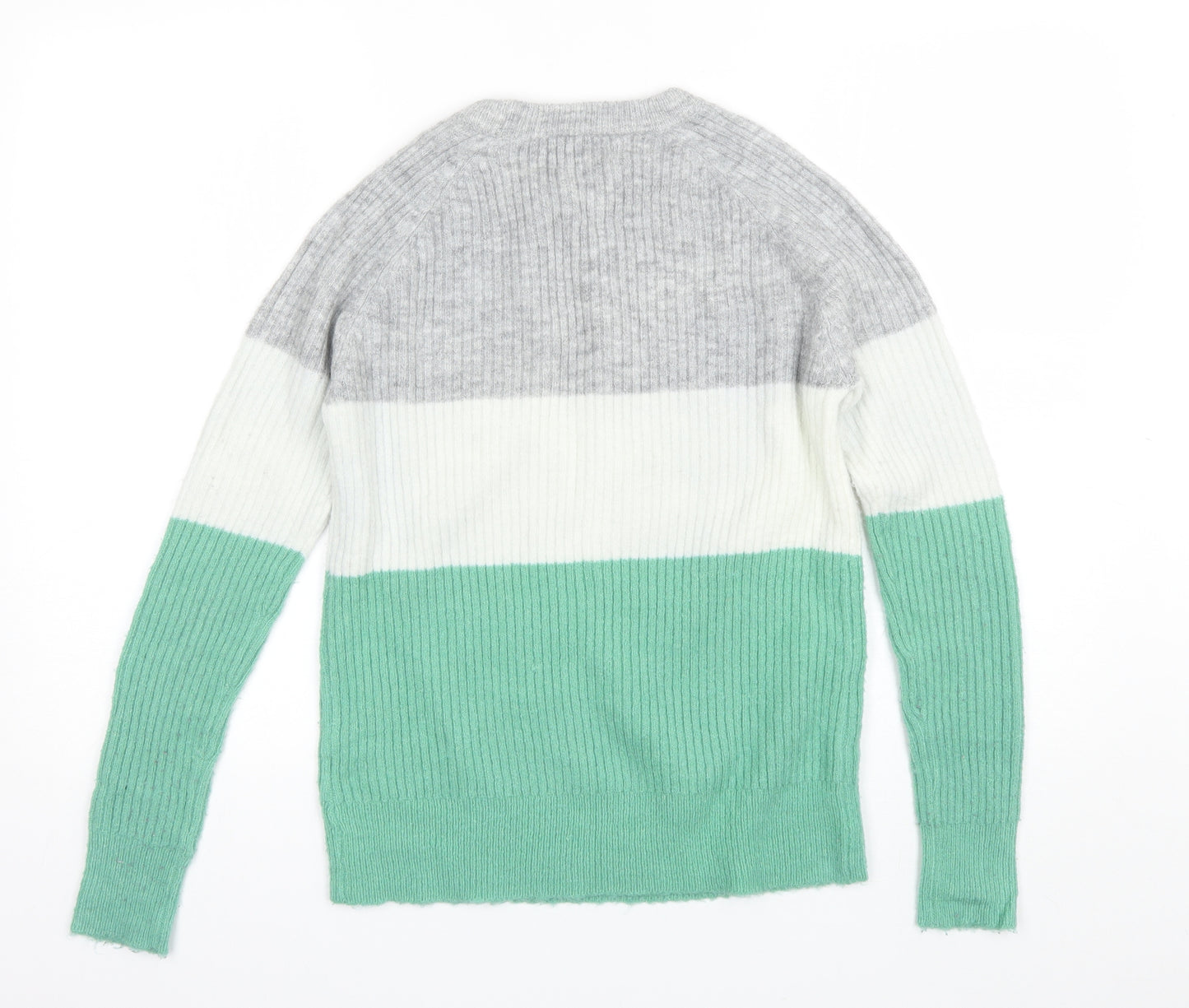 Papaya Womens Green Round Neck Striped Acrylic Pullover Jumper Size S