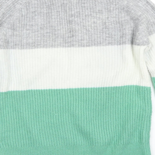 Papaya Womens Green Round Neck Striped Acrylic Pullover Jumper Size S