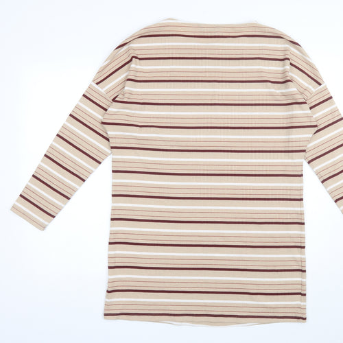 F&F Womens Brown Striped Polyester Bodycon  Size 16  Round Neck