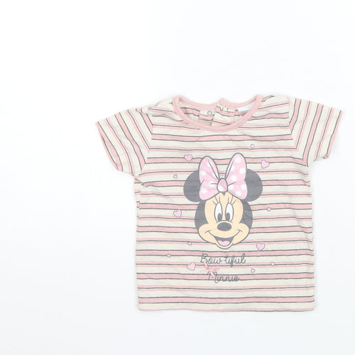 Disney Baby Pink Striped Polyester Basic T-Shirt Size 12-18 Months Round Neck  - Minnie mouse