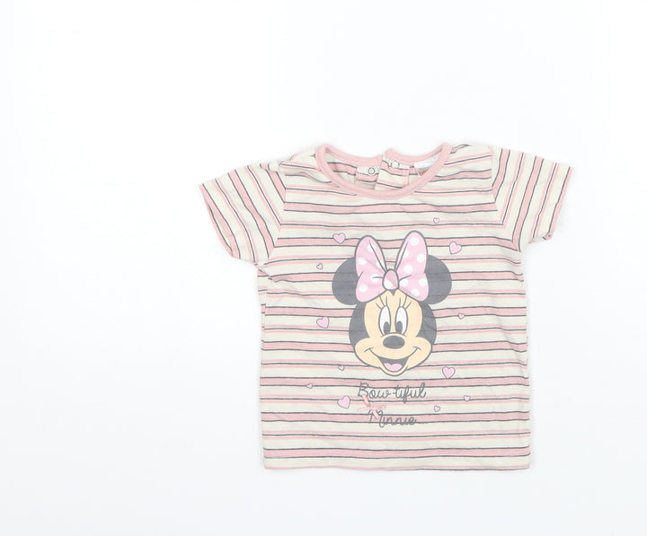 Disney Baby Pink Striped Polyester Basic T-Shirt Size 12-18 Months Round Neck  - Minnie mouse