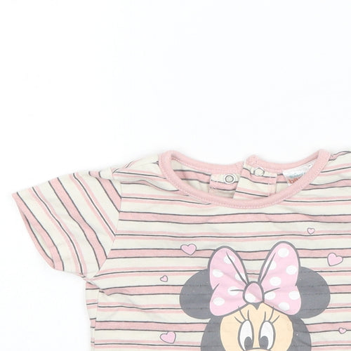 Disney Baby Pink Striped Polyester Basic T-Shirt Size 12-18 Months Round Neck  - Minnie mouse