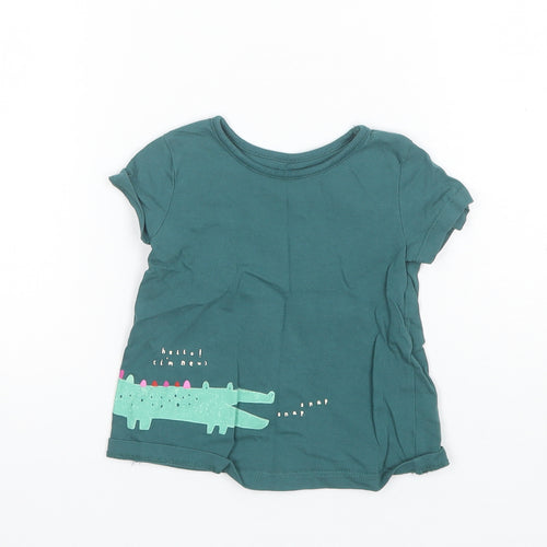 George Baby Green  Cotton Basic T-Shirt Size 6-9 Months Round Neck  - Crocodile