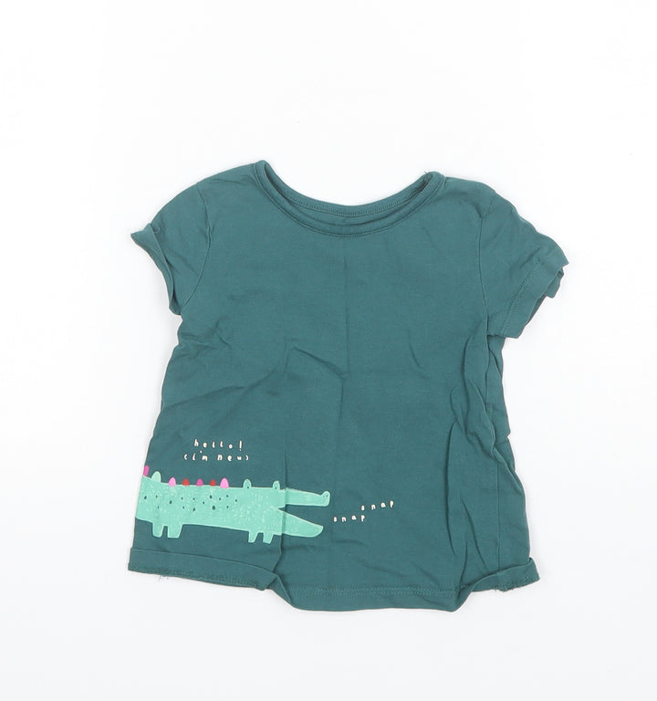 George Baby Green  Cotton Basic T-Shirt Size 6-9 Months Round Neck  - Crocodile