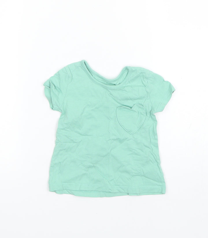 George Baby Green Cotton Basic T-Shirt Size 6-9 Months Round Neck