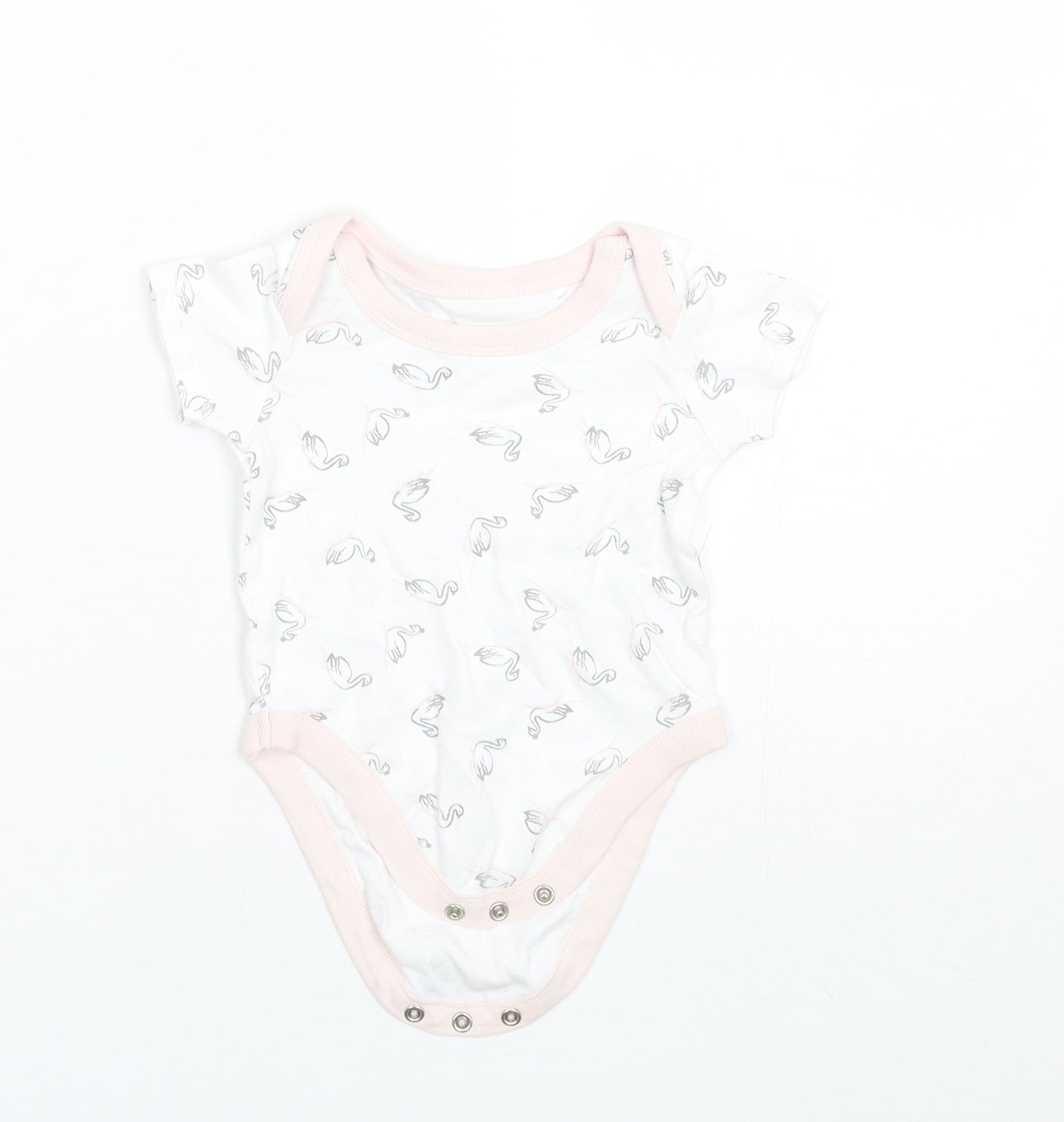 Lily & Dan Baby White  Cotton Romper One-Piece Size 6-9 Months   - Swans