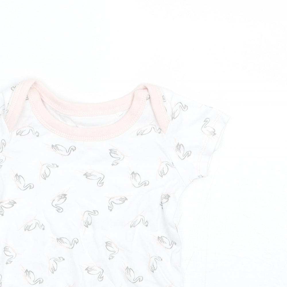 Lily & Dan Baby White  Cotton Romper One-Piece Size 6-9 Months   - Swans