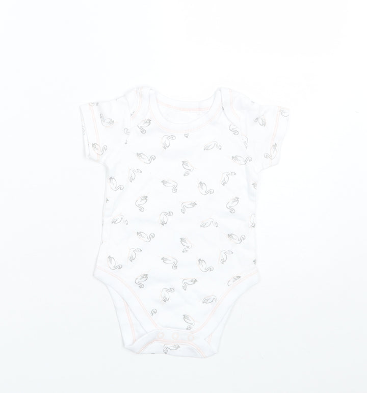 Lily & Dan Baby White  Cotton Romper One-Piece Size 6-9 Months   - Swans