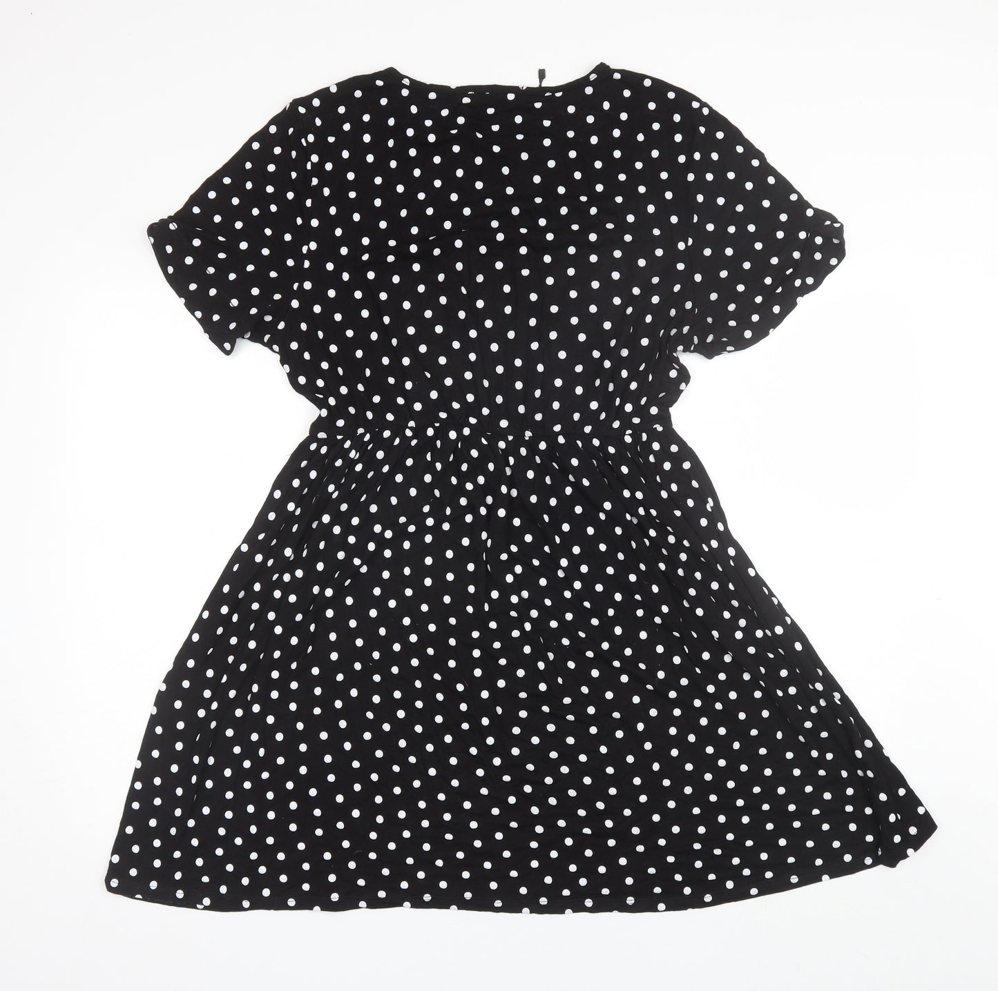 PRETTYLITTLETHING Womens Black Polka Dot Viscose Shift  Size 14  Round Neck