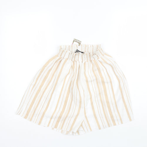 Boohoo Womens Brown Striped Polyester Culotte Shorts Size L L20 in Regular