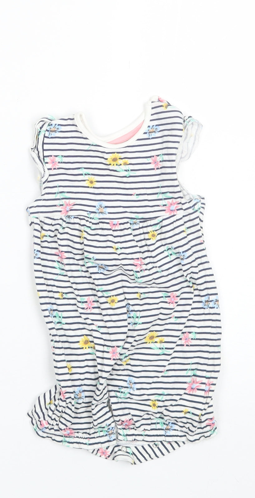 F&F Baby White Striped Cotton Romper One-Piece Size 9-12 Months