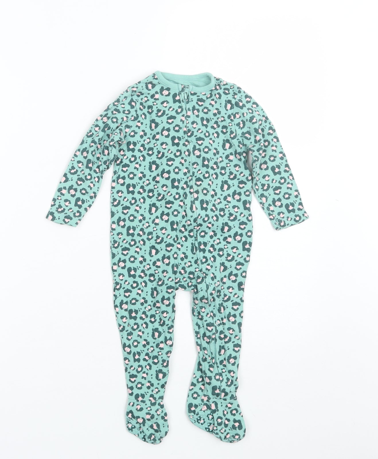 George Baby Green Animal Print Cotton Romper One-Piece Size 9-12 Months