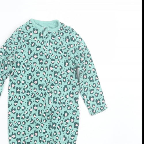 George Baby Green Animal Print Cotton Romper One-Piece Size 9-12 Months