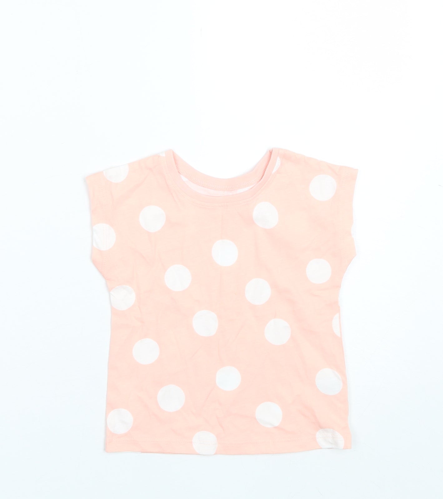 George Baby Pink Polka Dot Cotton Basic T-Shirt Size 12-18 Months Round Neck