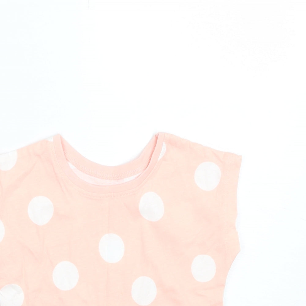 George Baby Pink Polka Dot Cotton Basic T-Shirt Size 12-18 Months Round Neck