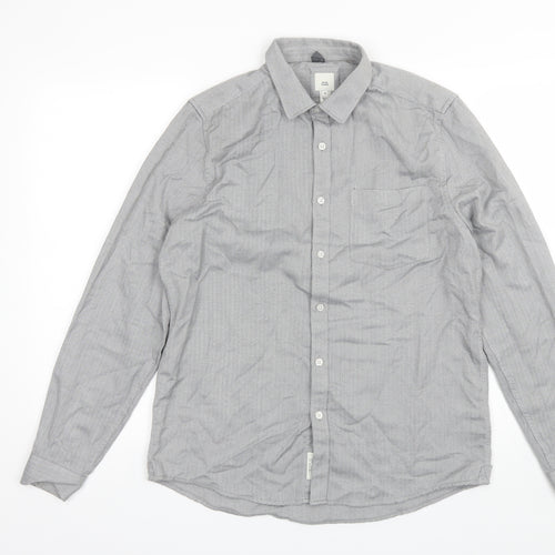 River Island Mens Grey  Polyester  Button-Up Size M Collared