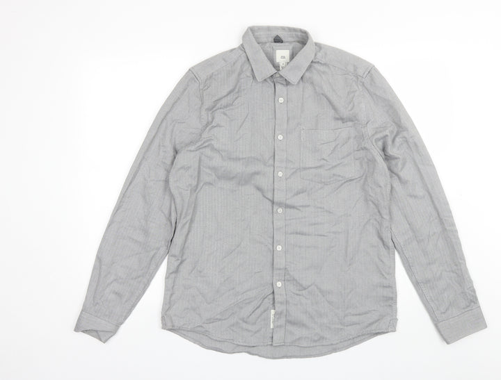 River Island Mens Grey Polyester Button-Up Size M Collared