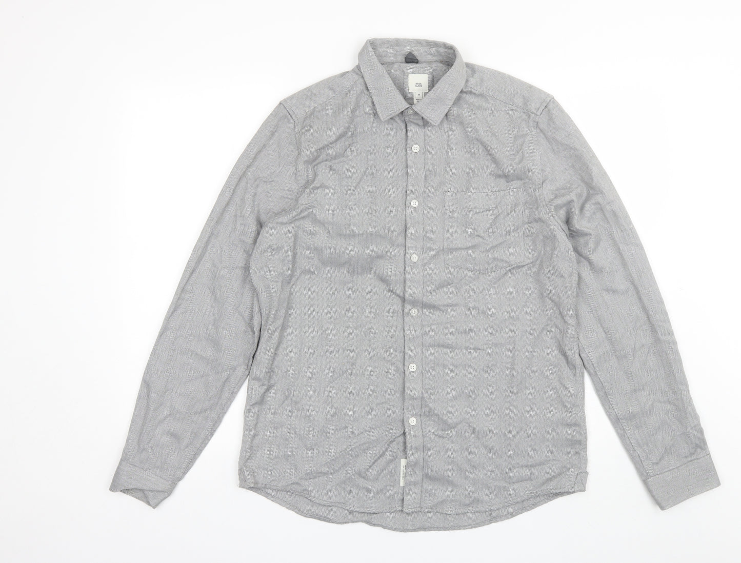 River Island Mens Grey  Polyester  Button-Up Size M Collared