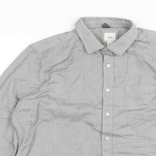 River Island Mens Grey  Polyester  Button-Up Size M Collared