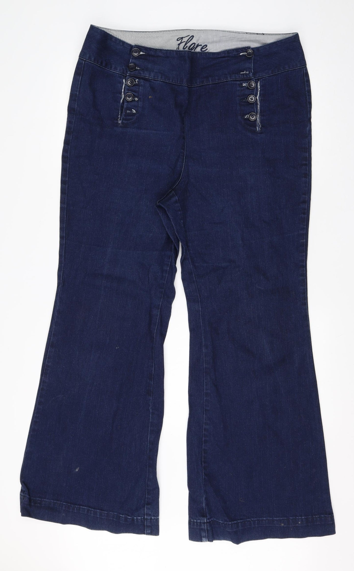 Preworn Womens Blue  Cotton Flared Jeans Size 18 L30 in Regular