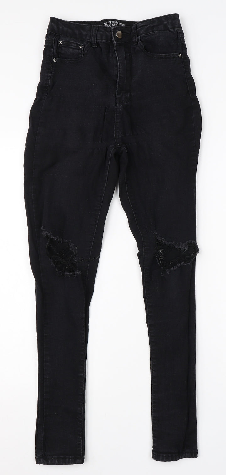 Pretty Little Thing Womens Black Cotton Skinny Jeans Size 8 L26 in Regular