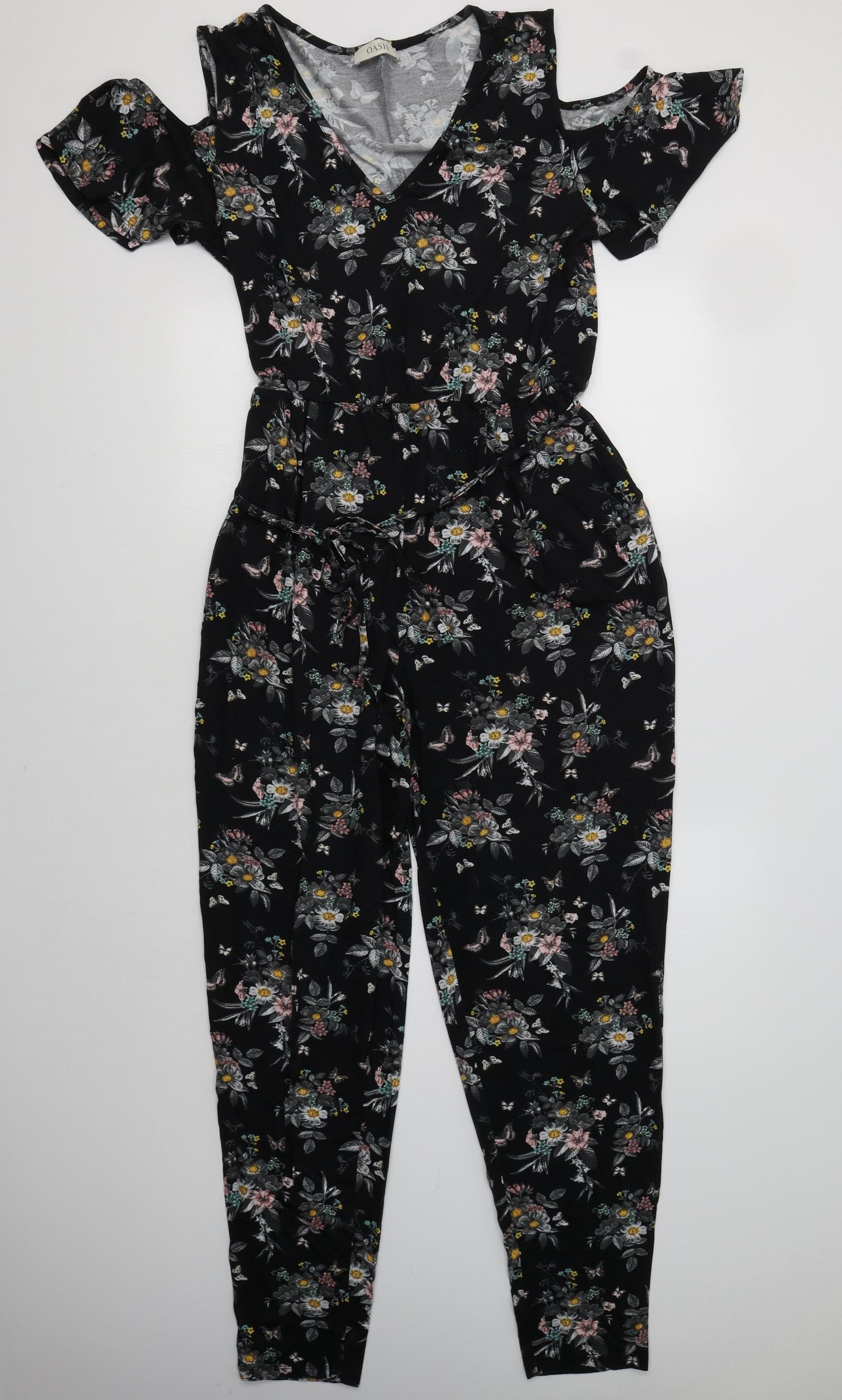Oasis Womens Black Floral Viscose Jumpsuit One-Piece Size L