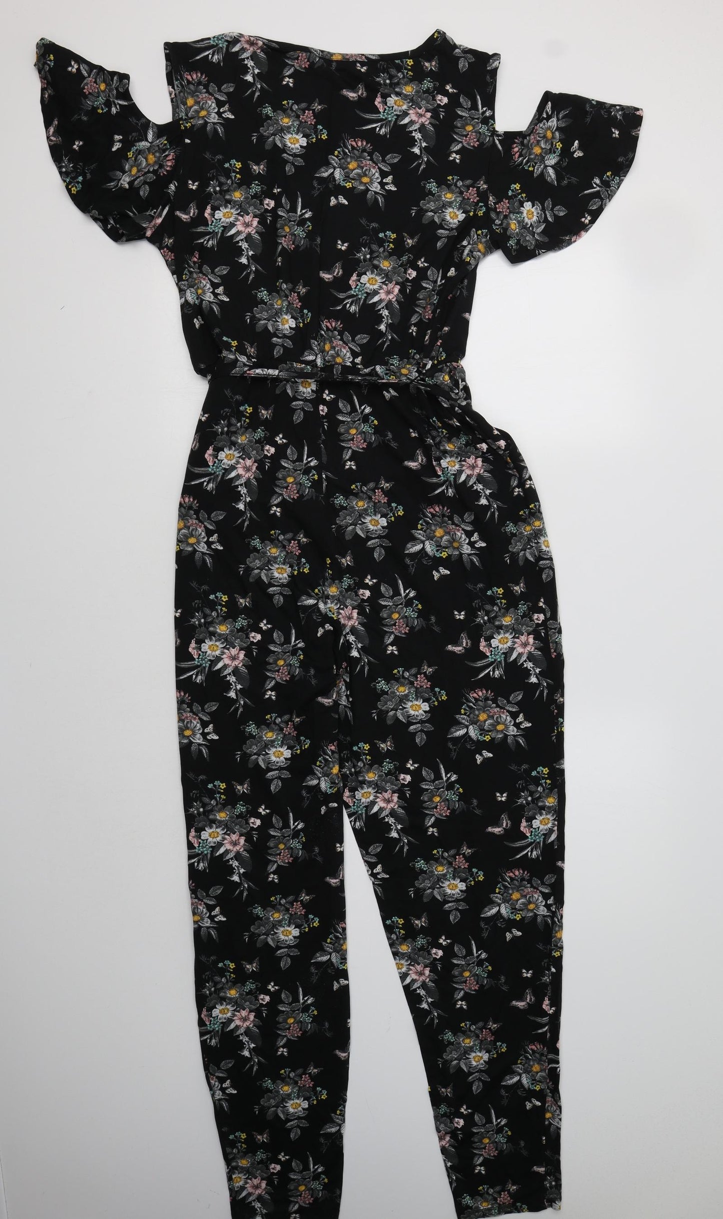 Oasis Womens Black Floral Viscose Jumpsuit One-Piece Size L
