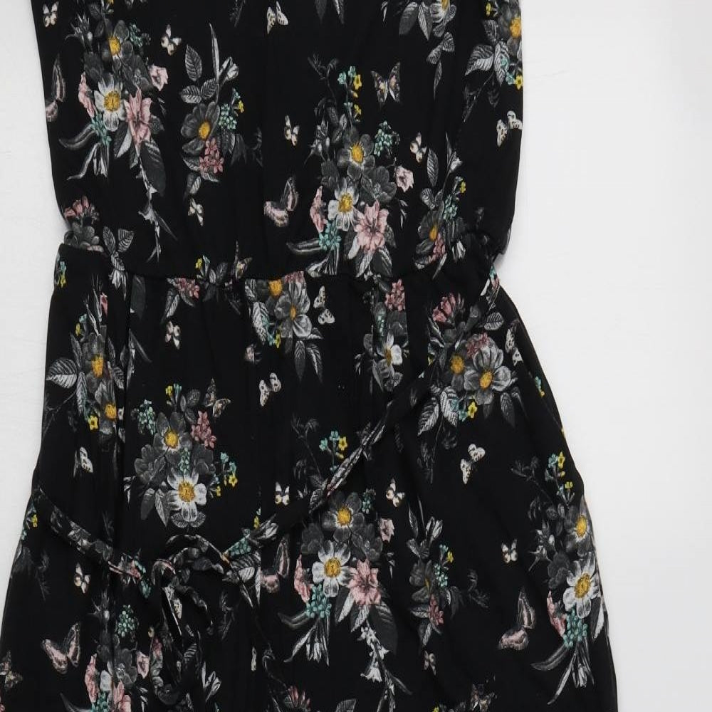Oasis Womens Black Floral Viscose Jumpsuit One-Piece Size L