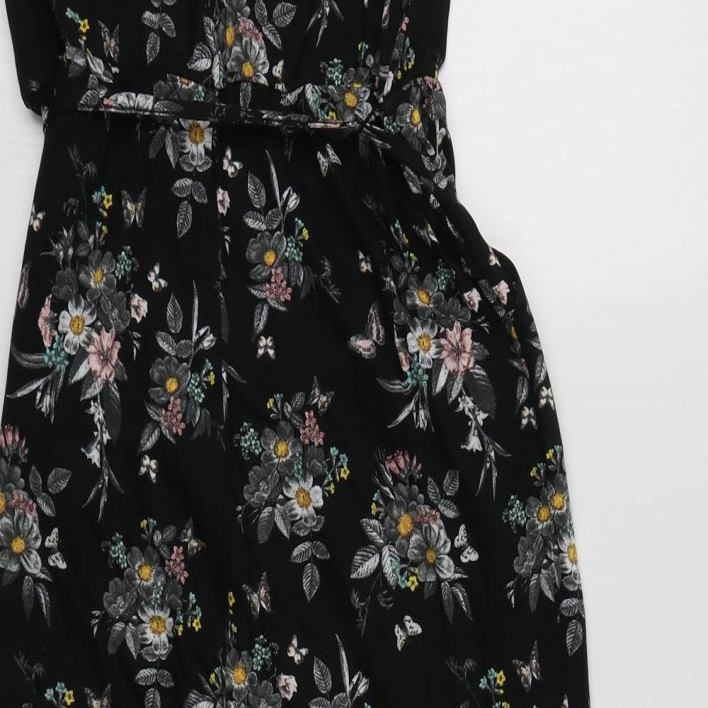 Oasis Womens Black Floral Viscose Jumpsuit One-Piece Size L