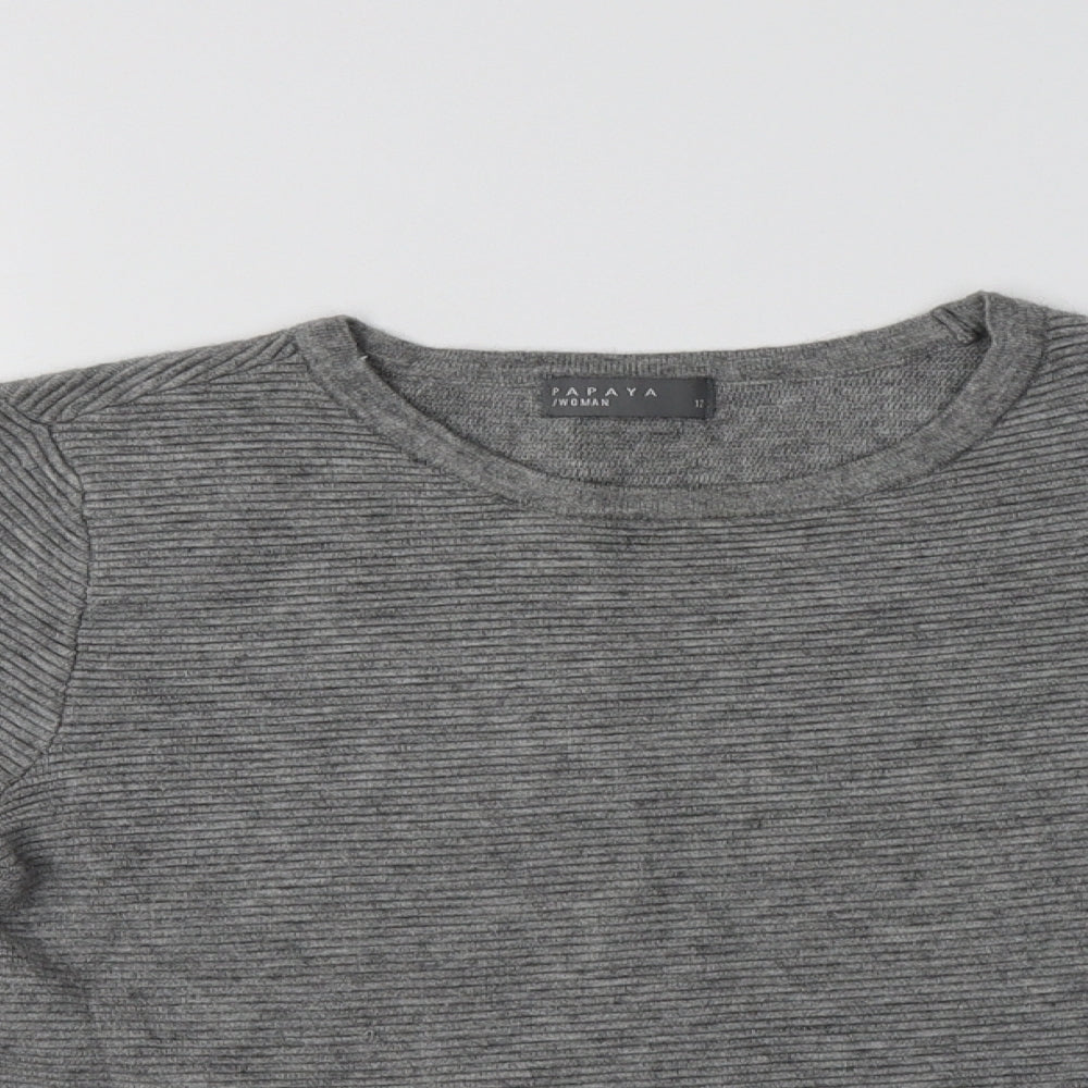Papaya Womens Grey Crew Neck  Viscose Pullover Jumper Size 12