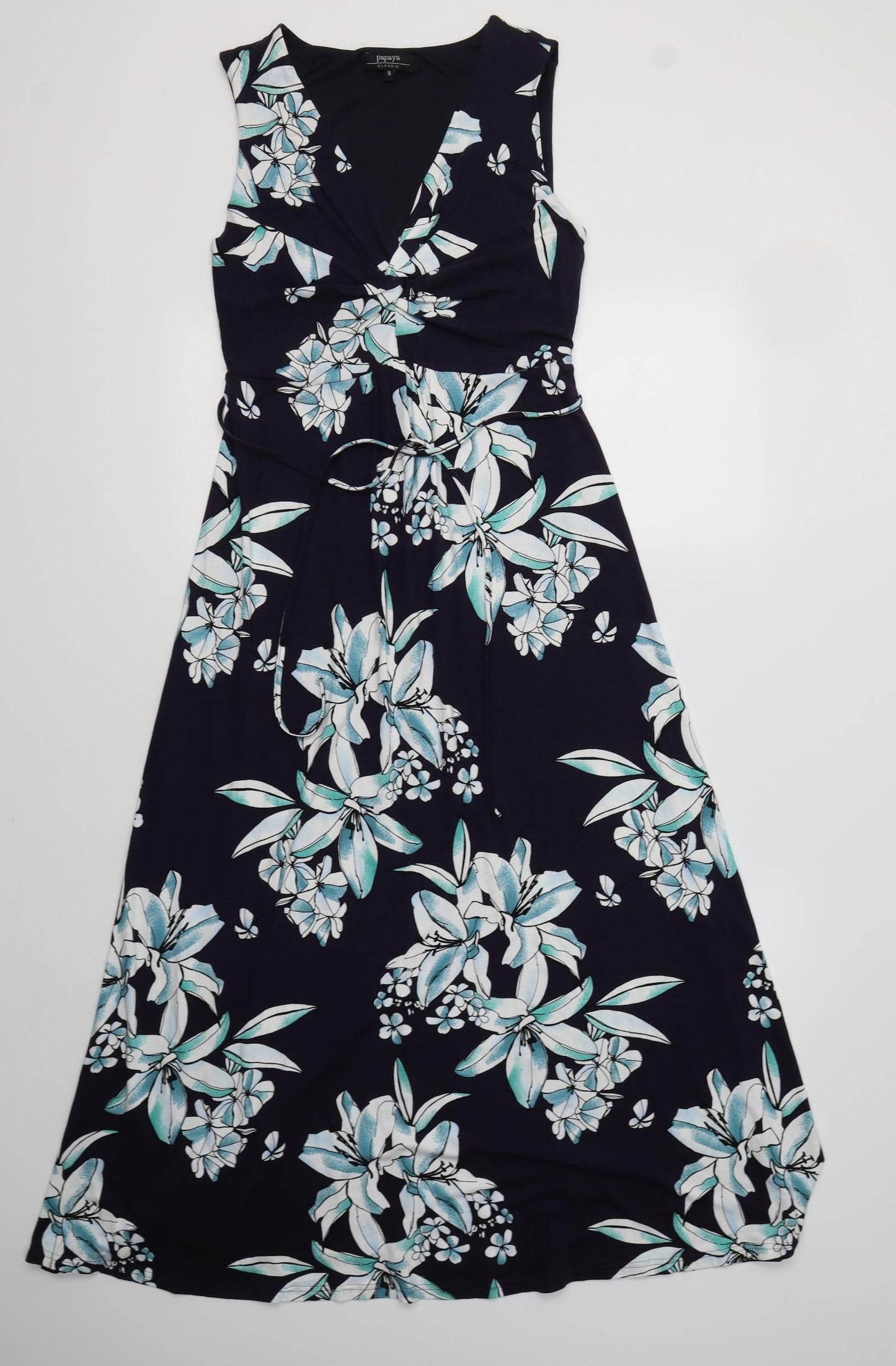 Papaya Womens Blue Floral Viscose Maxi  Size 8  V-Neck