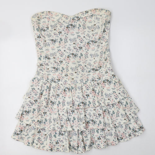 Miss Selfridge Womens White Floral Cotton A-Line  Size 14  Sweetheart