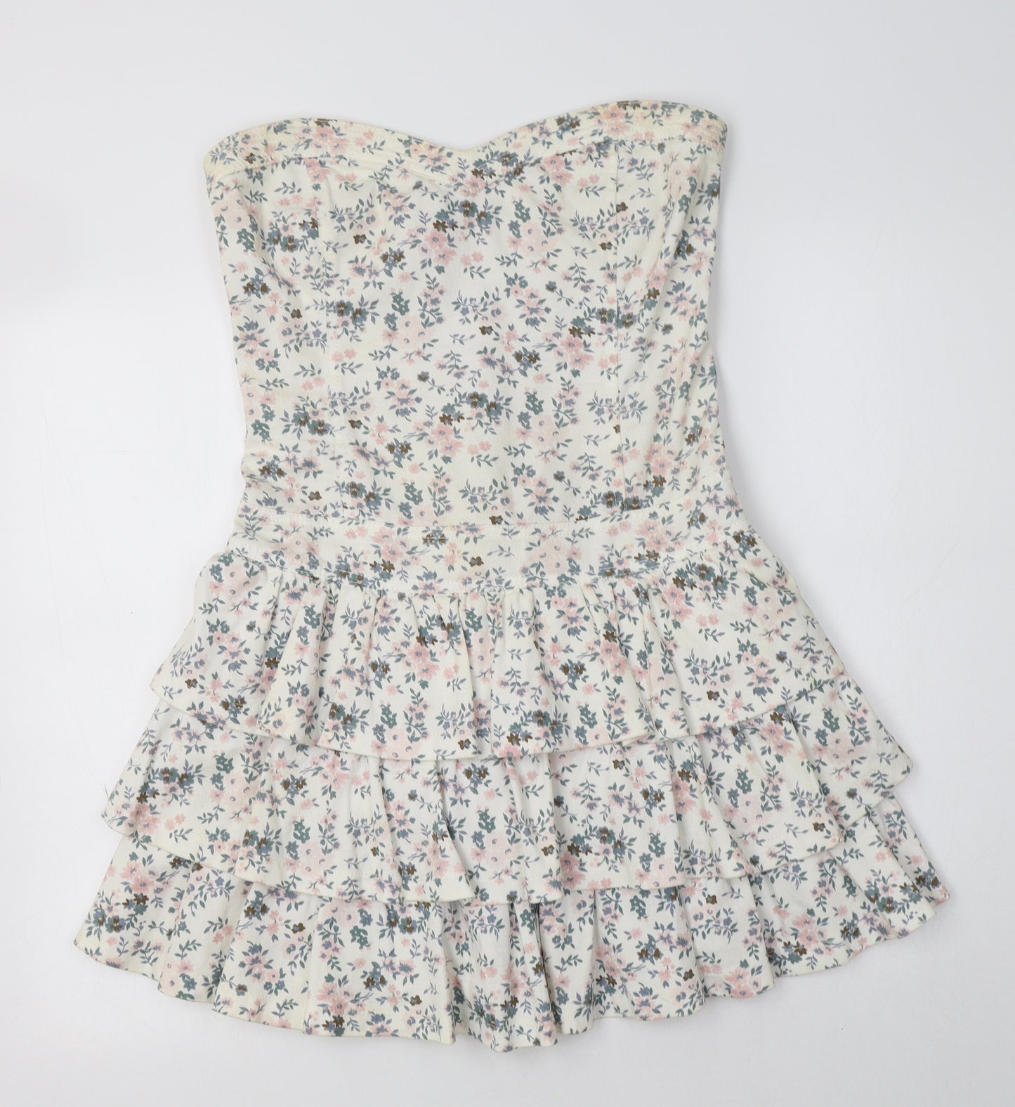 Miss Selfridge Womens White Floral Cotton A-Line  Size 14  Sweetheart