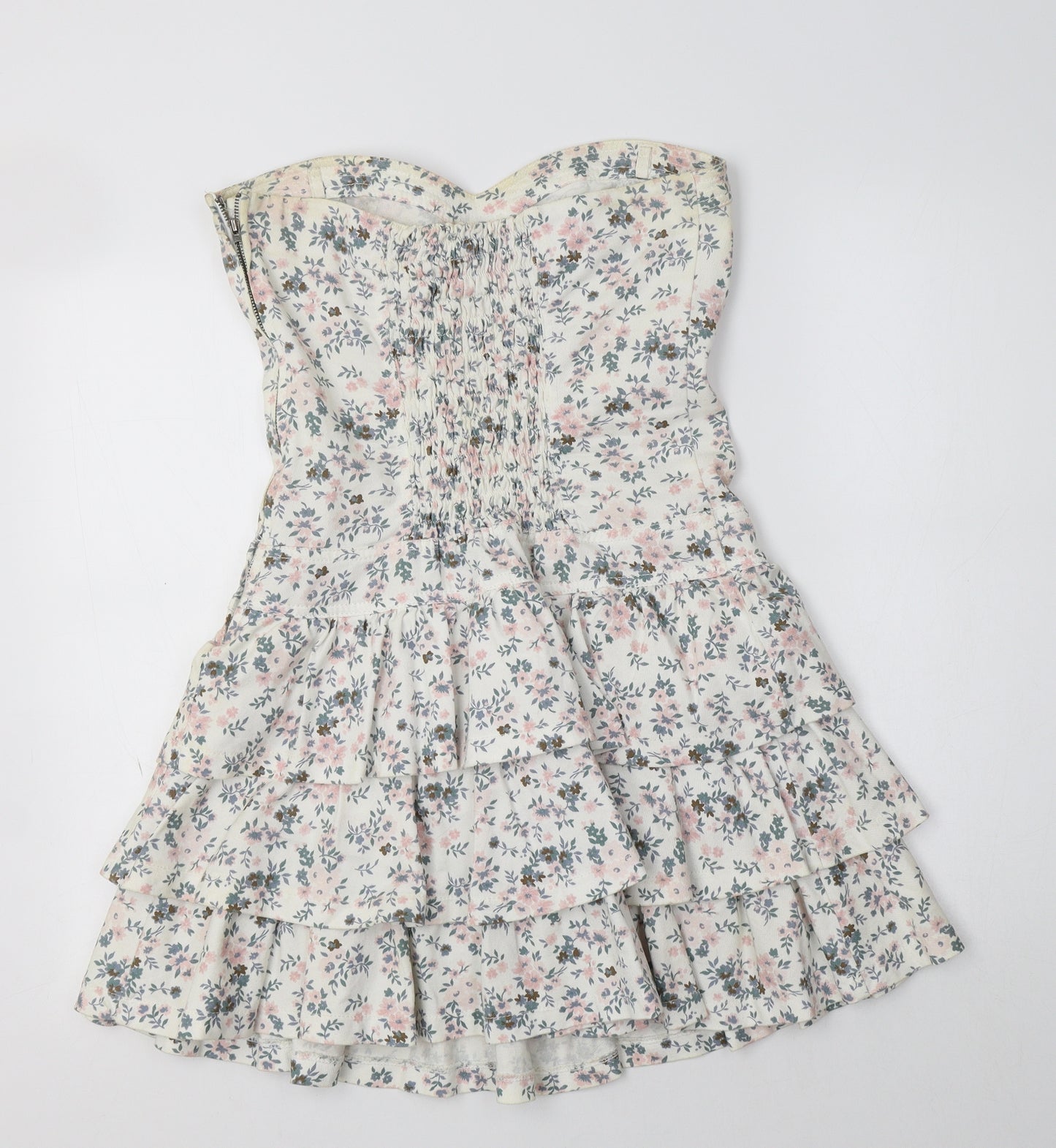 Miss Selfridge Womens White Floral Cotton A-Line  Size 14  Sweetheart