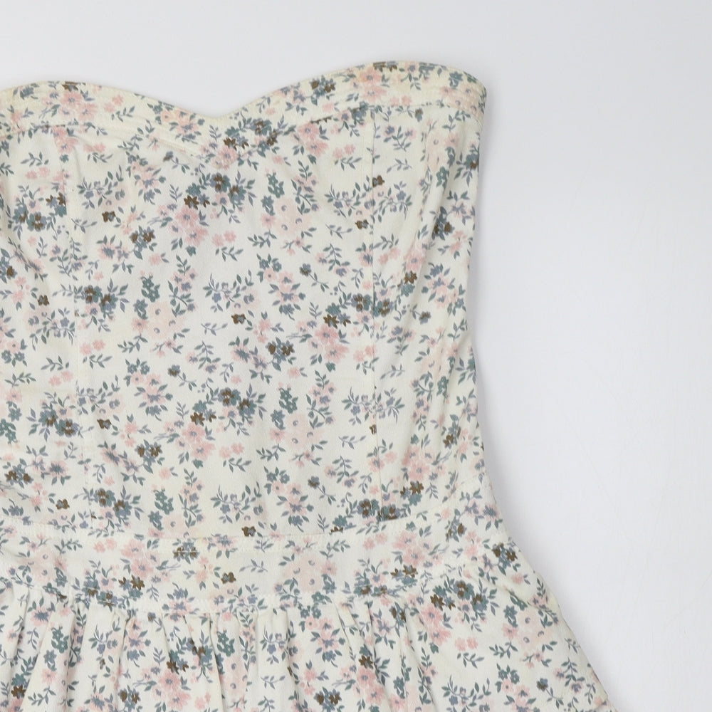 Miss Selfridge Womens White Floral Cotton A-Line  Size 14  Sweetheart