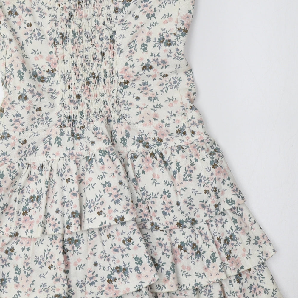 Miss Selfridge Womens White Floral Cotton A-Line  Size 14  Sweetheart