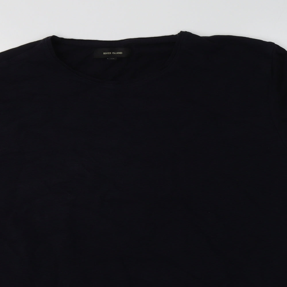River Island Mens Blue  Cotton  T-Shirt Size XL Crew Neck
